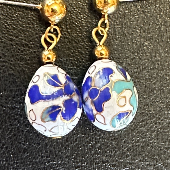 Vintage Cloisonné Enamel Drop Post Back Dangle Earrings - Picture 6 of 10